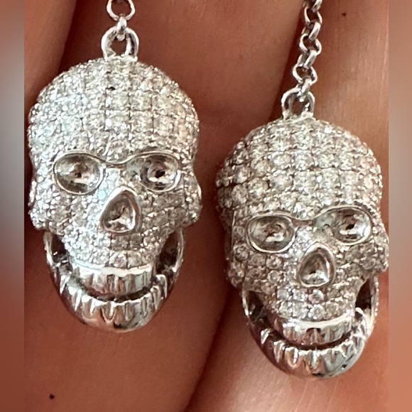 Genuine Diamond Skull Drop Earrings - Picture 3 of 7